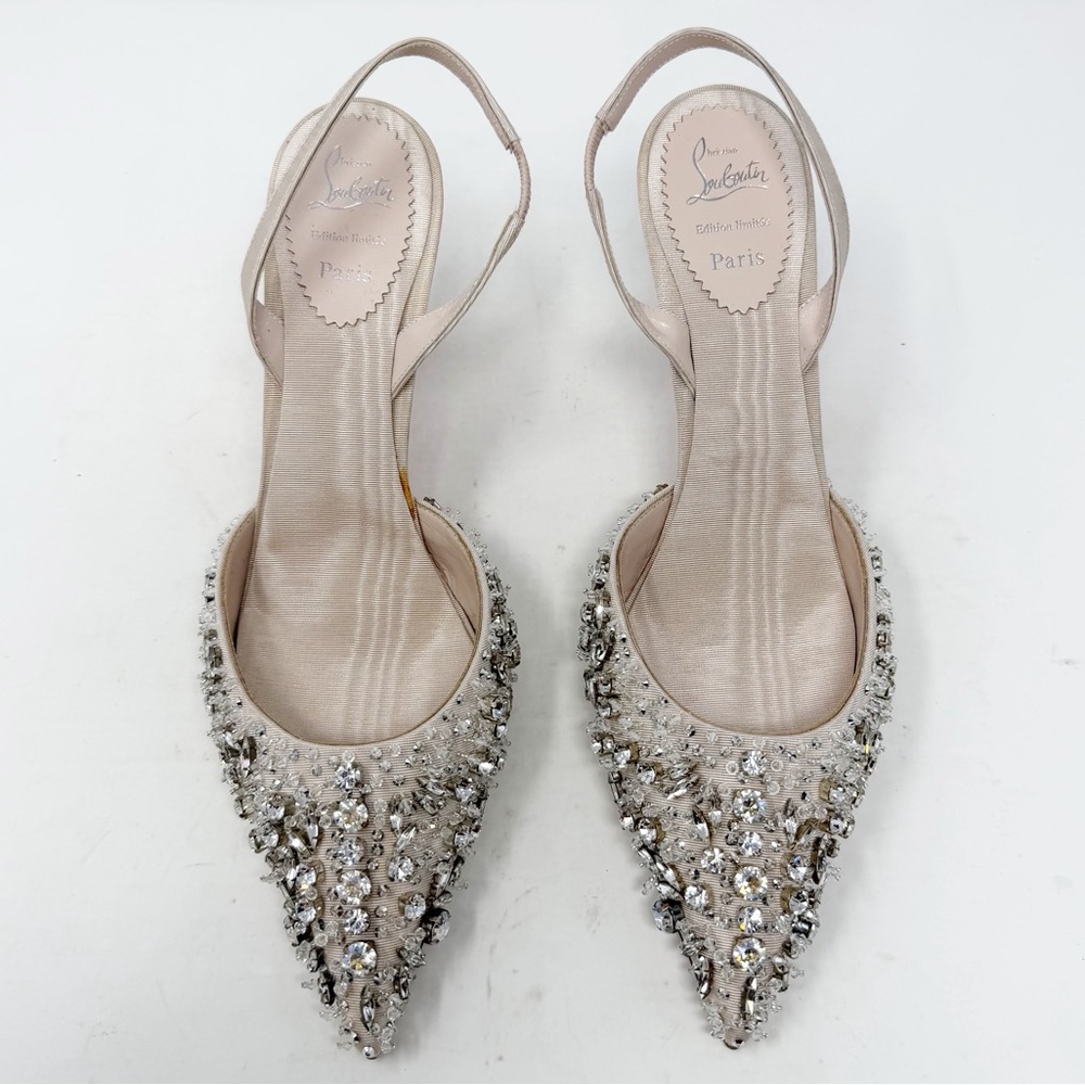 Christian Louboutin Queenissima Sling Crystal Slingback Heels Size 37 - Picture 4 of 14